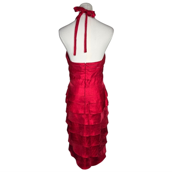 Cache Red Satin Halter Tiered Cocktail Dress NWT Size 8 Y2K Vintage Glam - Picture 6 of 11